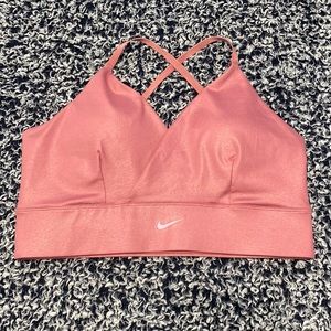 NIKE WOMENS PINK SHIMMER INDY SPORTS BRA